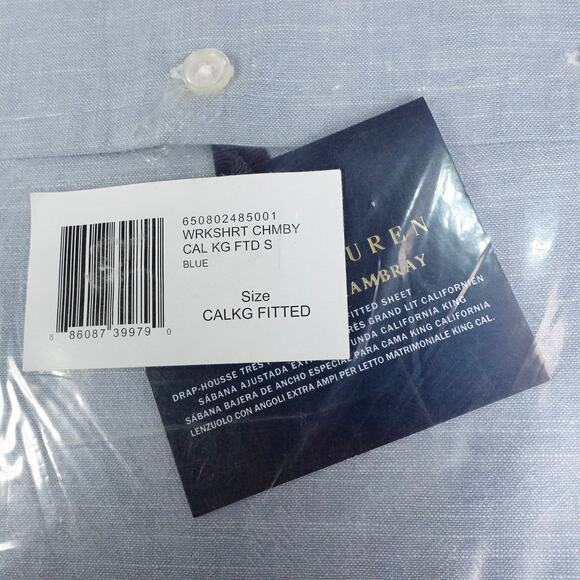 New Ralph Lauren Workshirt Chambray California King Extra Deep Fitted Sheet $245 - Picture 6 of 8